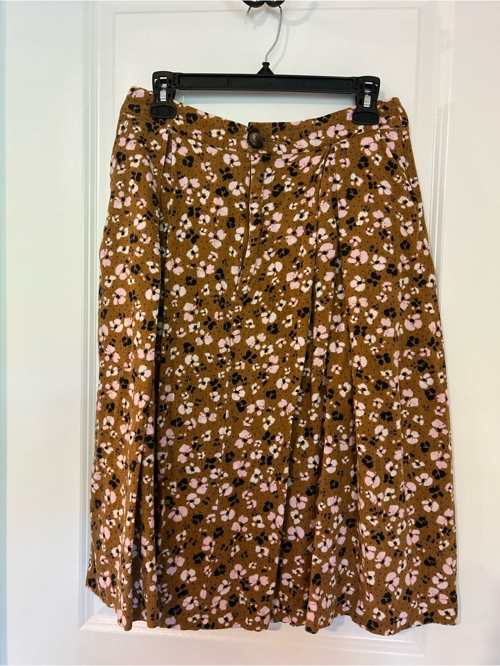 Who What Wear Brown Floral A-Line Midi Skirt with front button and zipper